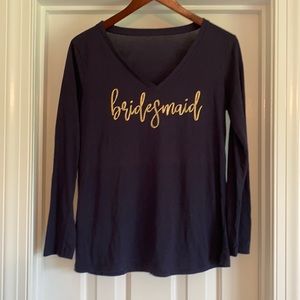Long sleeve navy blue bridesmaid shirt